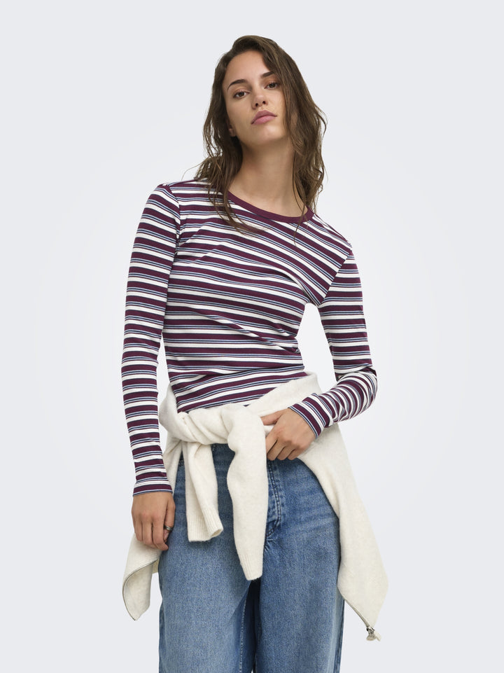 ONLVAL L/S O-NECK STRIPE TOP JRS, Fig/Dusty blue + cd + navy blazer ( 177912004 Bild 4