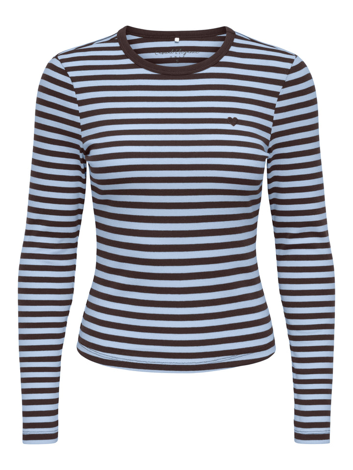 ONLVAL L/S O-NECK STRIPE TOP JRS, Coffee Bean/Cashmereblue (mette) + 237375005 Bild 1