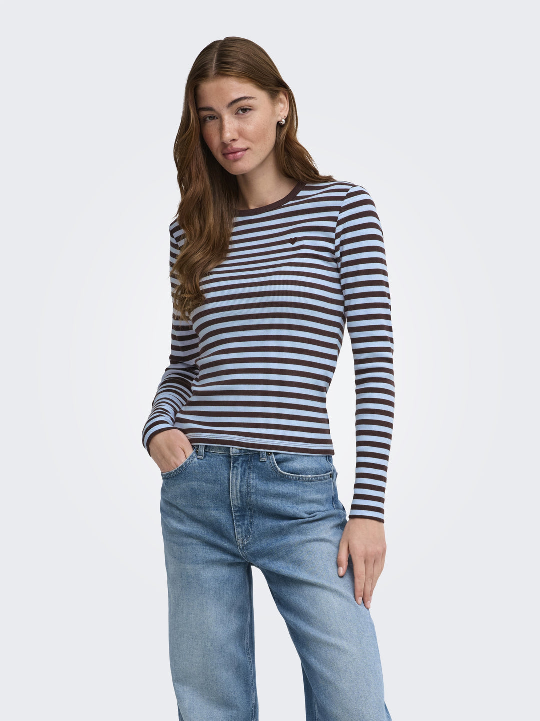 ONLVAL L/S O-NECK STRIPE TOP JRS, Coffee Bean/Cashmereblue (mette) + 237375005 Bild 4