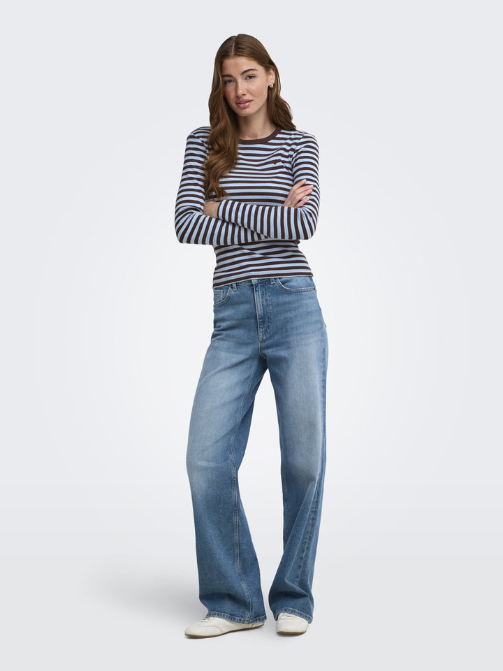 ONLVAL L/S O-NECK STRIPE TOP JRS, Coffee Bean/Cashmereblue (mette) + 237375005 Bild 6