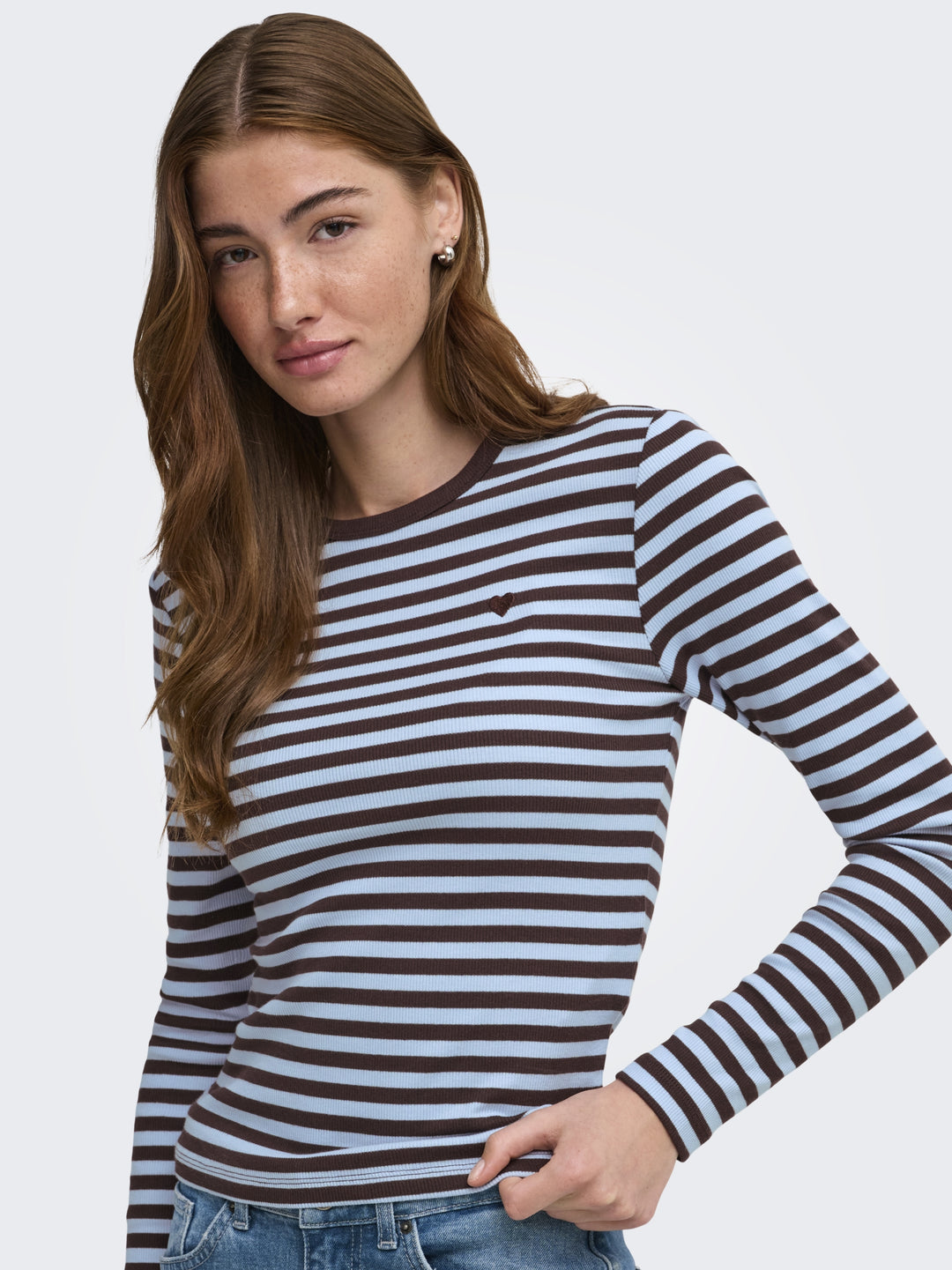 ONLVAL L/S O-NECK STRIPE TOP JRS, Coffee Bean/Cashmereblue (mette) + 237375005 Bild 7