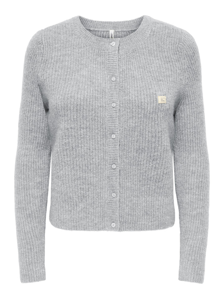 ONLVIGGA LS O-NECK BADGE CARDIGAN K, Light Grey Melange/Fmop Button 179073001 Bild 1