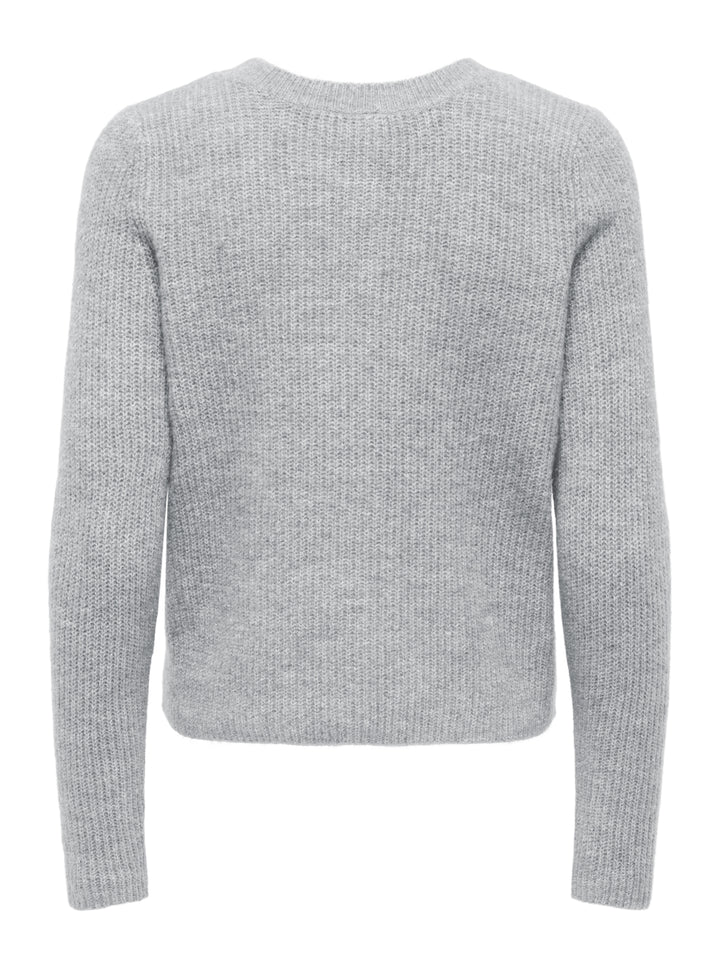 ONLVIGGA LS O-NECK BADGE CARDIGAN K, Light Grey Melange/Fmop Button 179073001 Bild 2