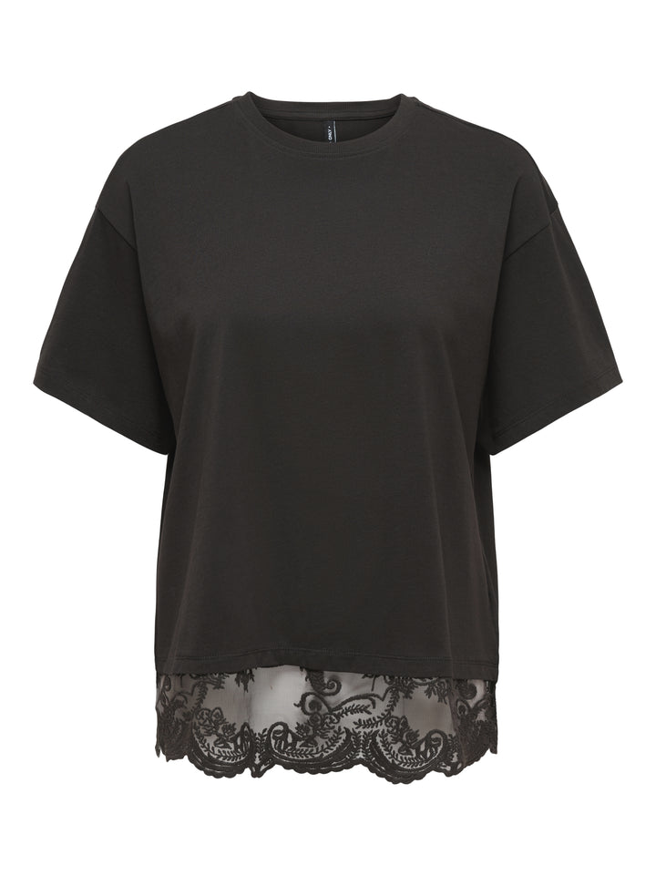 ONLVIVVI S/S LACE BOTTOM TOP JRS NO, Chocolate Torte/Chokolate torte lac 244915003 Bild 1