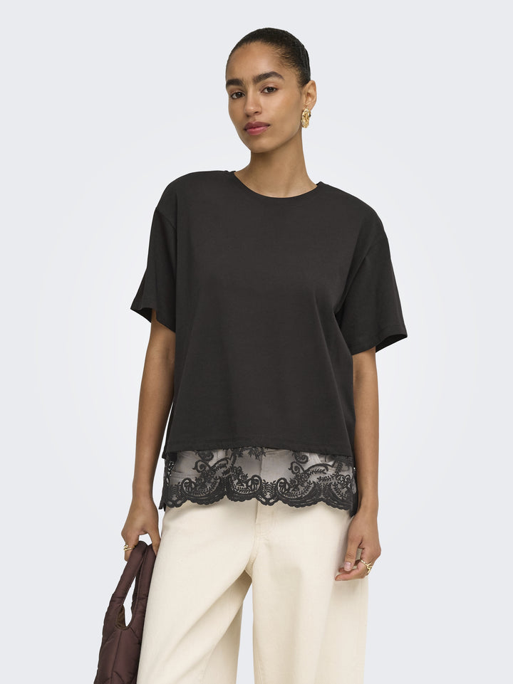 ONLVIVVI S/S LACE BOTTOM TOP JRS NO, Chocolate Torte/Chokolate torte lac 244915003 Bild 4