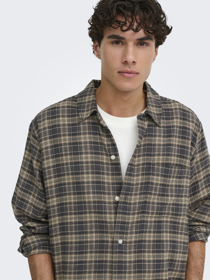 ONSHALE FLANNEL CHECK SHIRT RLX FIT, Grey Pinstripe 209236 Bild 3