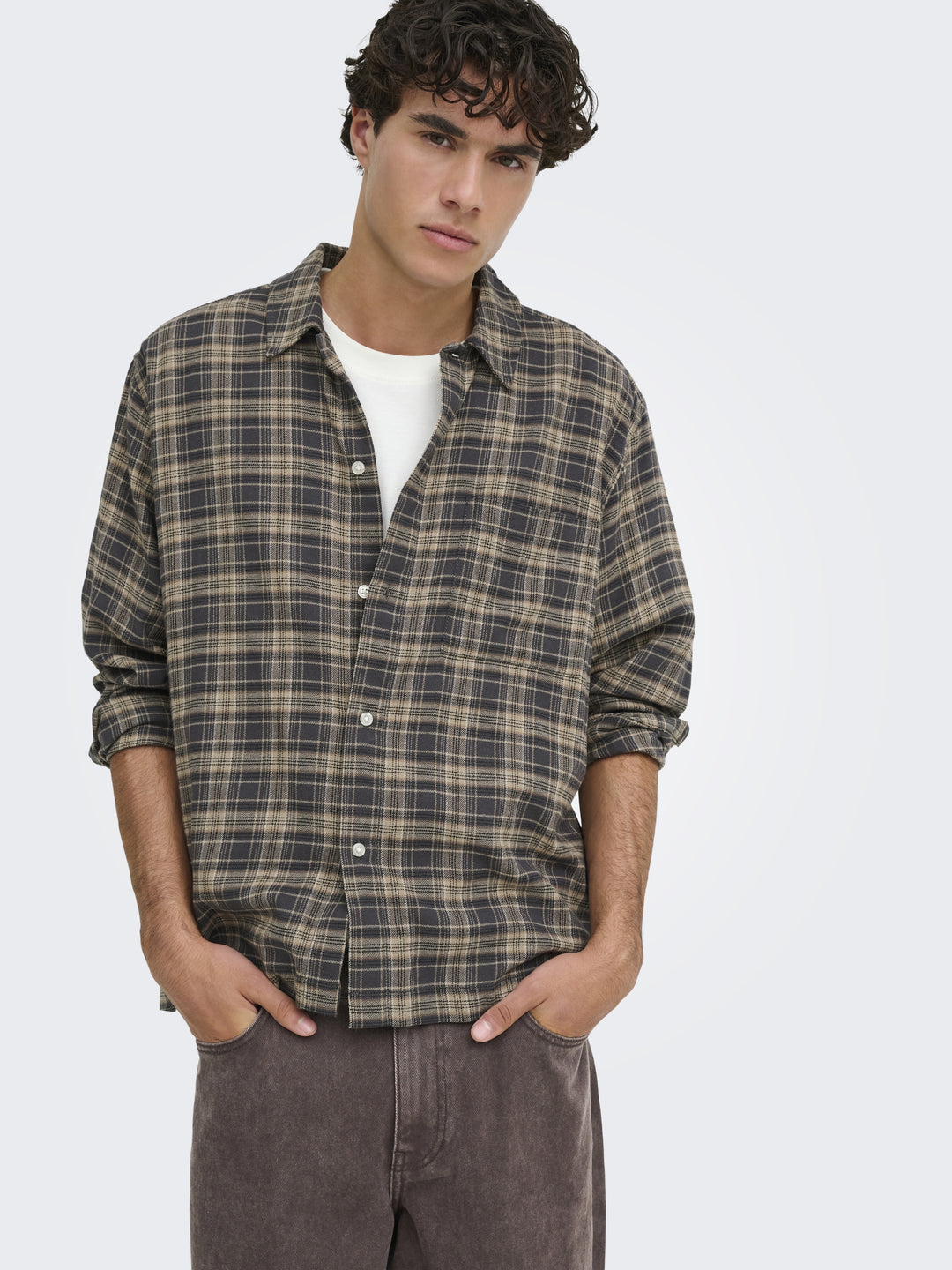 ONSHALE FLANNEL CHECK SHIRT RLX FIT, Grey Pinstripe 209236 Bild 7