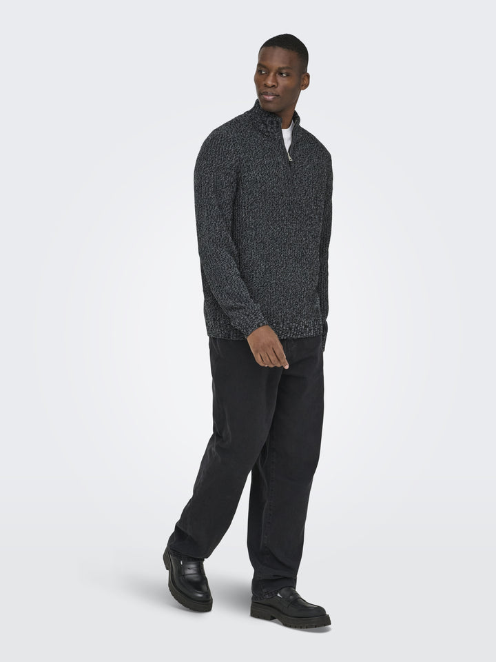 ONSJOIN REG LS HIGH NECK KNIT CAMP, Black/GREY PINSTRIPE 187679005 Bild 4
