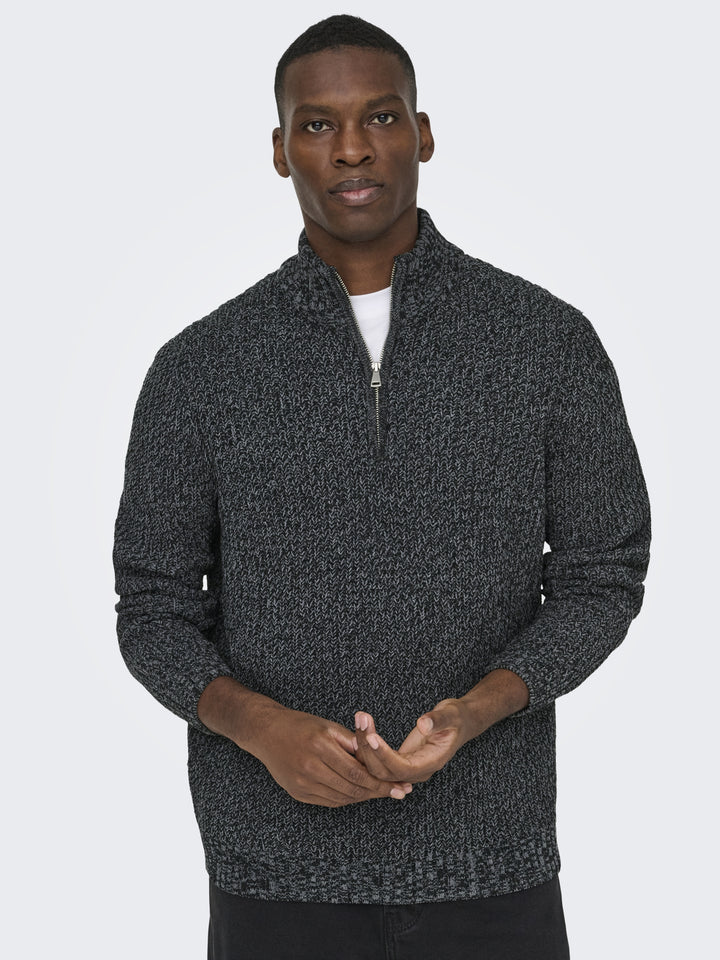 ONSJOIN REG LS HIGH NECK KNIT CAMP, Black/GREY PINSTRIPE 187679005 Bild 5