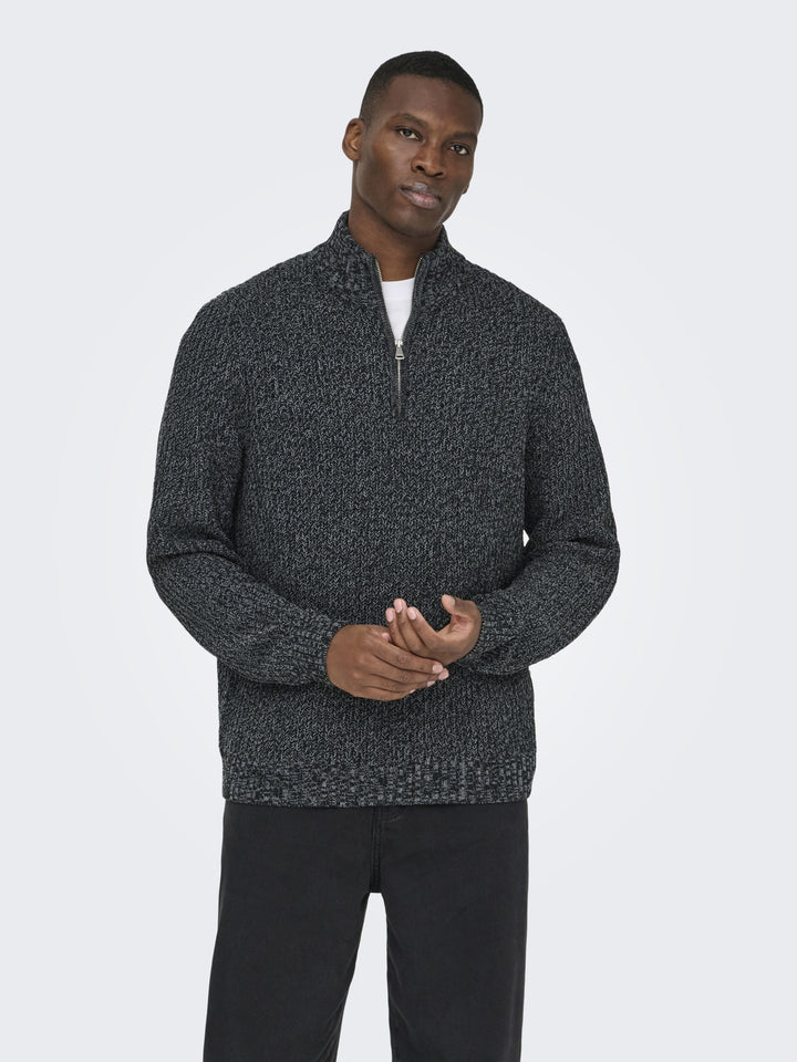 ONSJOIN REG LS HIGH NECK KNIT CAMP, Black/GREY PINSTRIPE 187679005 Bild 6