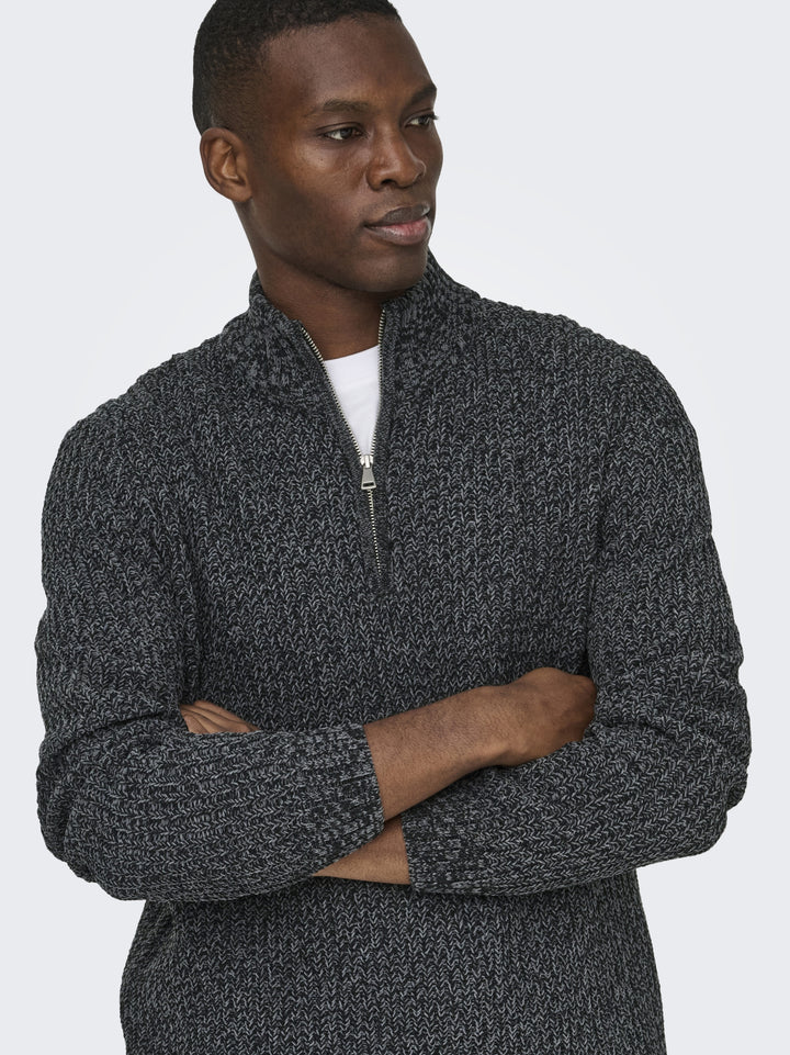 ONSJOIN REG LS HIGH NECK KNIT CAMP, Black/GREY PINSTRIPE 187679005 Bild 7