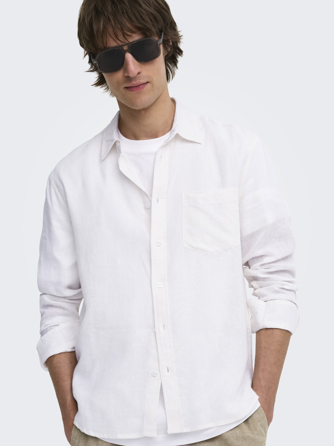 ONSLAURENCE LS LINEN BLEND SHIRT, Bright White 209112 Bild 7