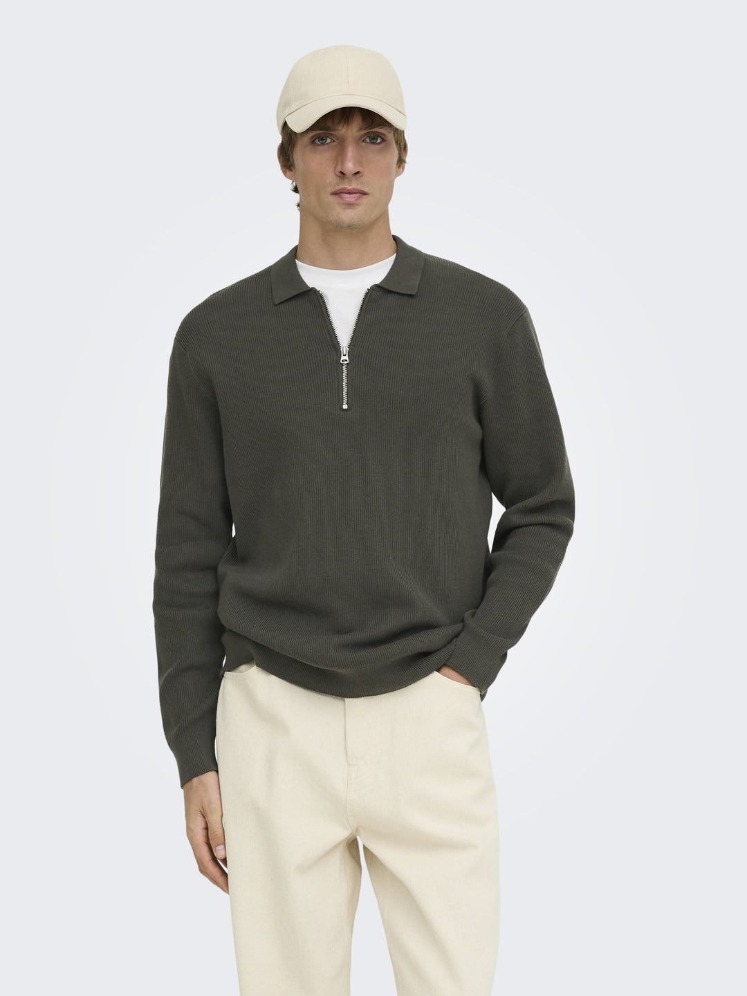 ONSPHIL REG 12 HALF ZIP POLO KNIT, Beluga 300541 Bild 4