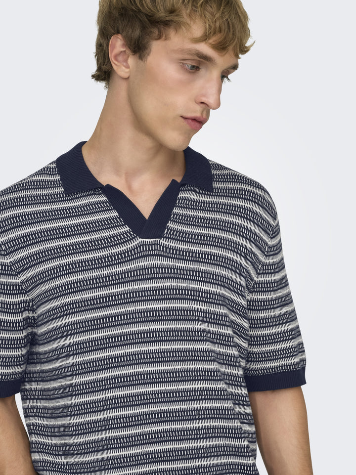 ONSTILO LIFE REG SS SPLIT NECK KNIT, Dark Sapphire/GARDENIA 218590003 Bild 7