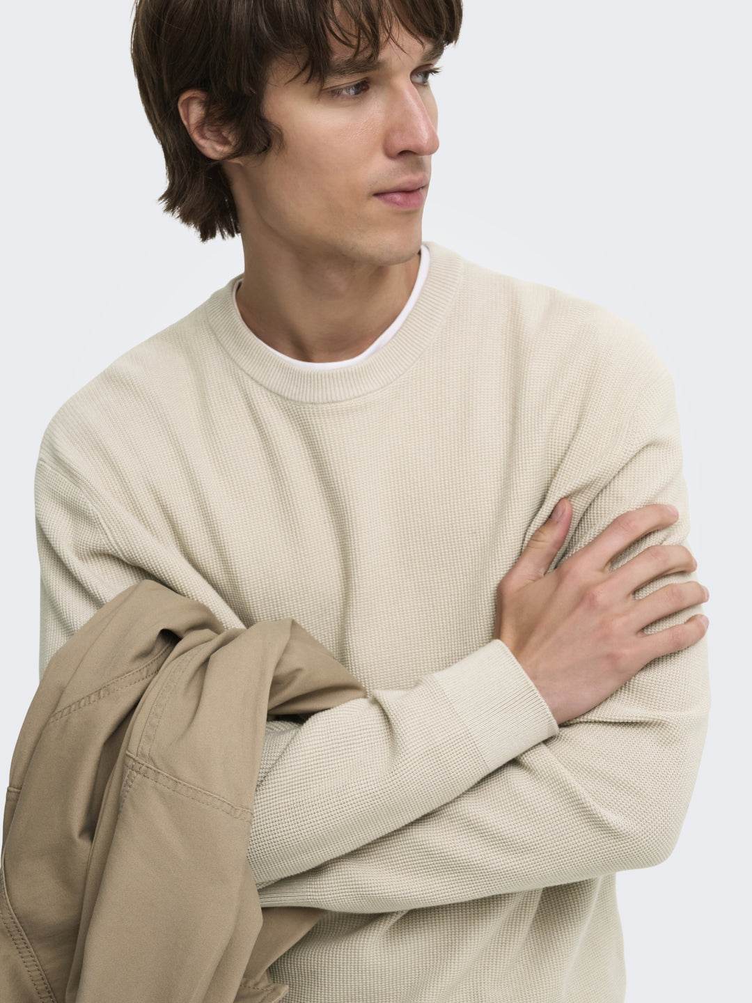 ONSTONY RLX 12 LS WAFFLE CREW KNIT, Silver Lining 261395 Bild 3