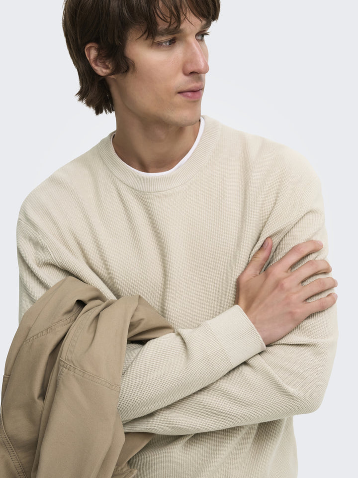 ONSTONY RLX 12 LS WAFFLE CREW KNIT, Silver Lining 261395 Bild 3