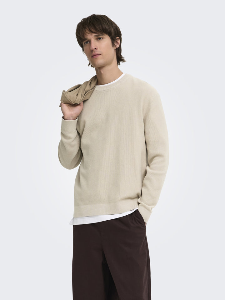 ONSTONY RLX 12 LS WAFFLE CREW KNIT, Silver Lining 261395 Bild 4
