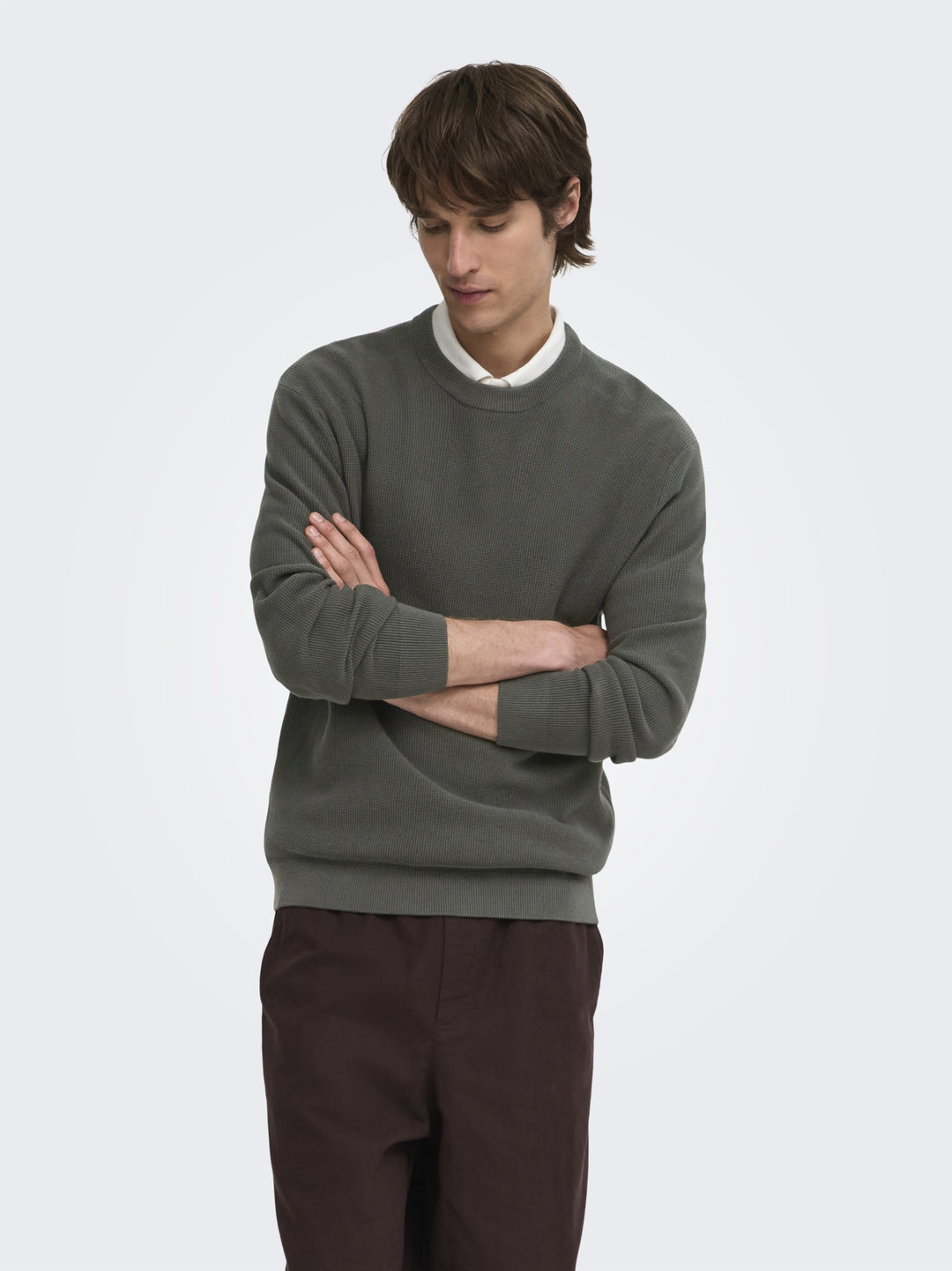ONSTONY RLX 12 LS WAFFLE CREW KNIT, Beluga 300541 Bild 4