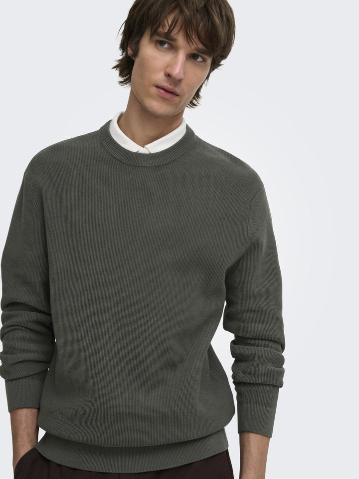 ONSTONY RLX 12 LS WAFFLE CREW KNIT, Beluga 300541 Bild 7