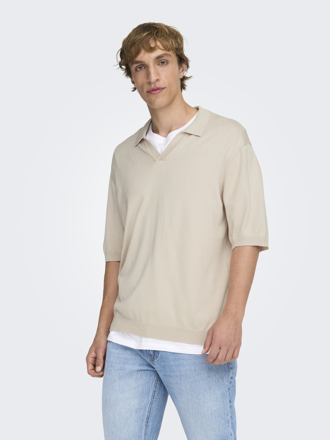 ONSWYLER LIFE RLX 12 SS SPLIT KNIT, Silver Lining 261395 Bild 4