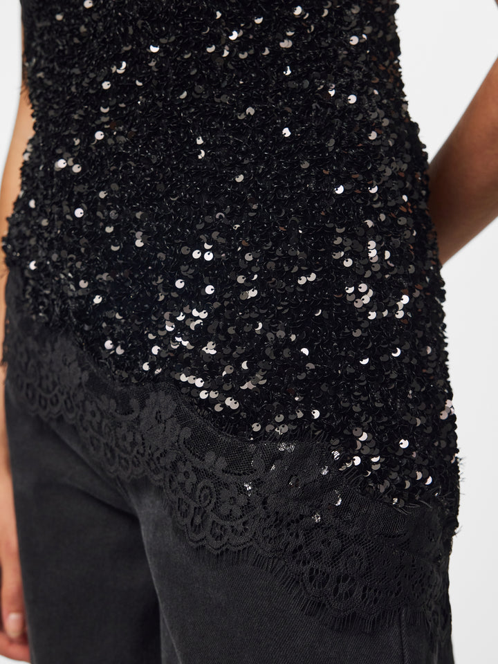 PCKAMMY STRAP LACE TOP JRS BC, Black/Black sequins 179276001 Bild 12
