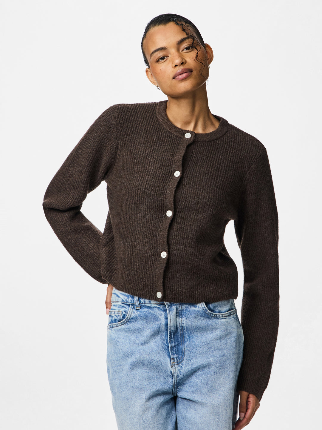 PCSILLY LS O-NECK KNIT CARDIGAN NOO, Hot Fudge/MELANGE 302664001 Bild 6