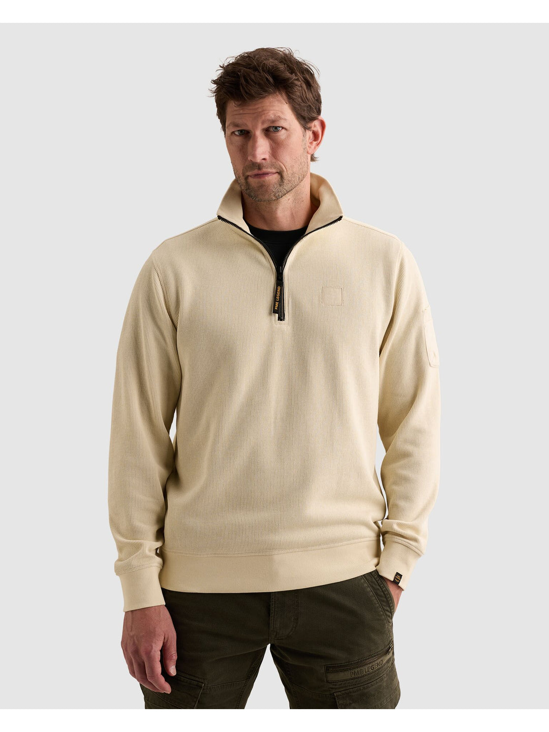 Half zip collar flat knit look, Bone White 7013 Bild 3