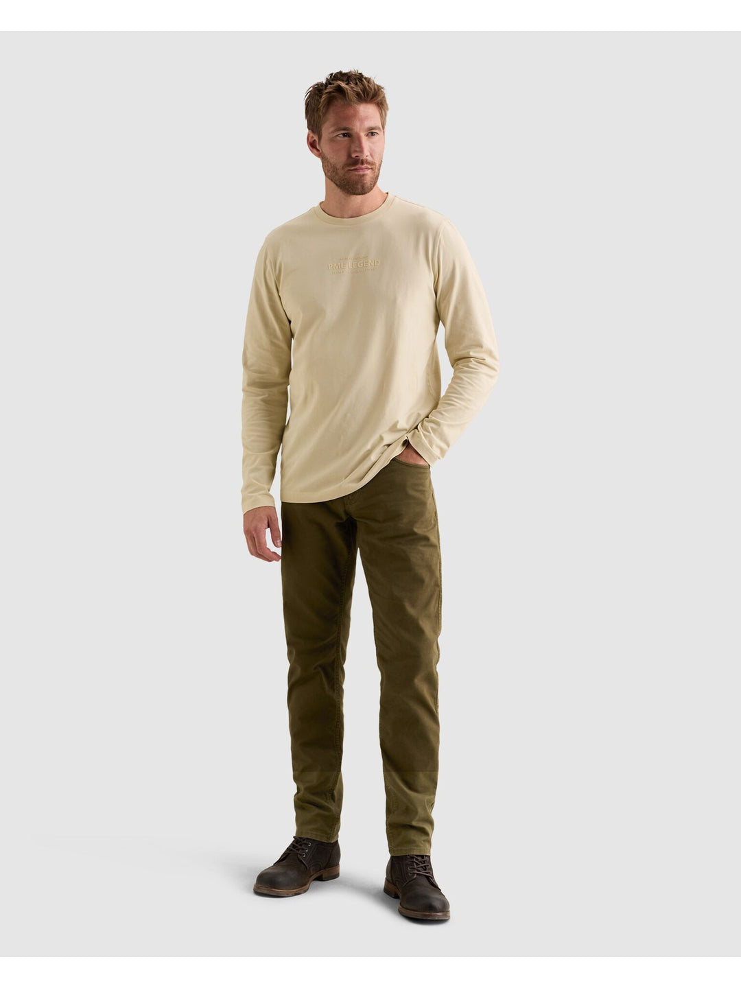 Long sleeve r-neck cotton elastane, Bone White 7013 Bild 5