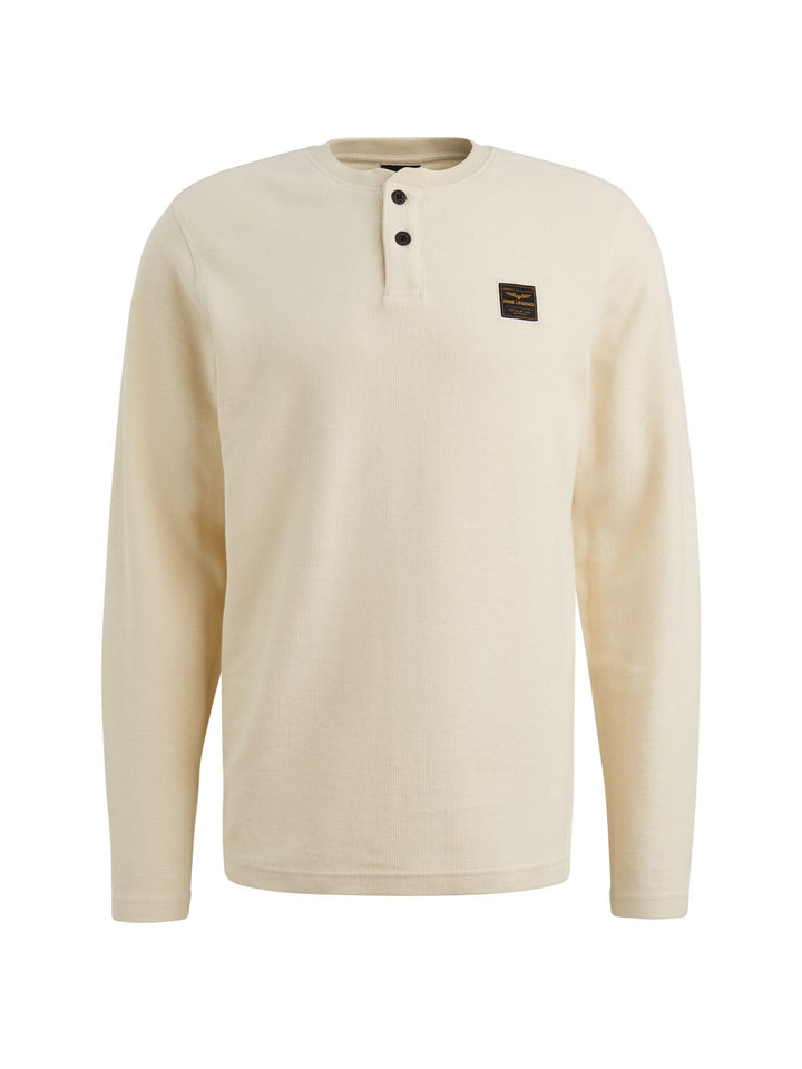 Long sleeve r-neck structured piqu, Bone White 7013 Bild 1