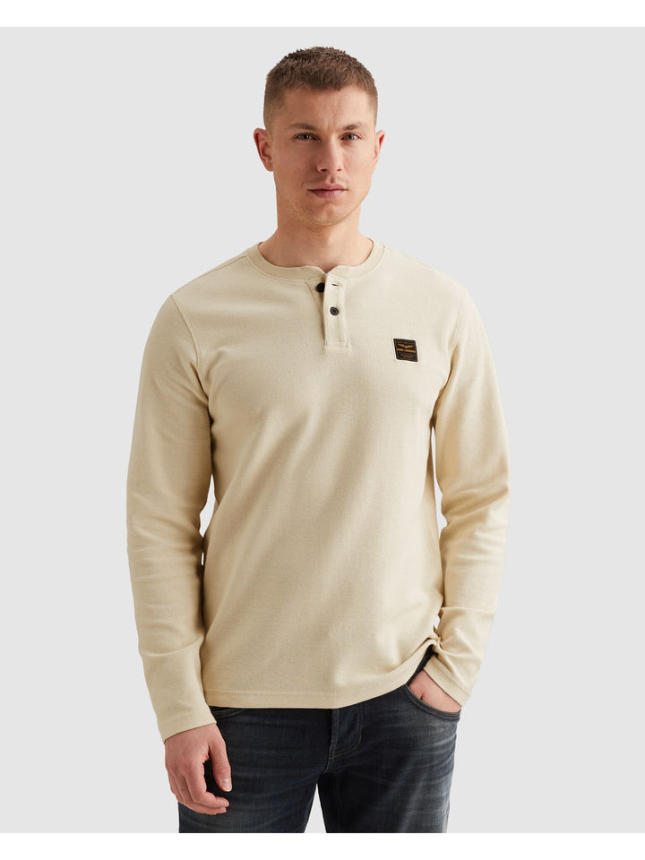 Long sleeve r-neck structured piqu, Bone White 7013 Bild 3