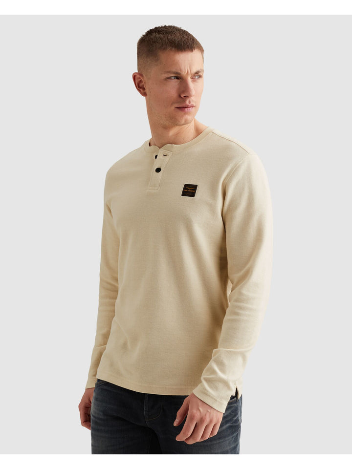 Long sleeve r-neck structured piqu, Bone White 7013 Bild 4