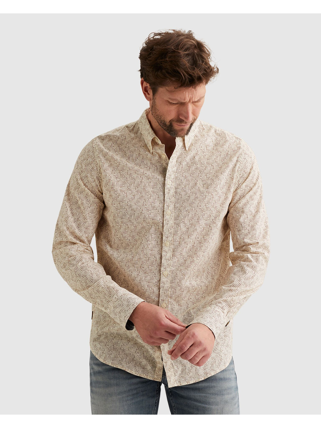 LONG SLEEVE SHIRT Aop On Ctn Slub, Bone White 7013 Bild 3