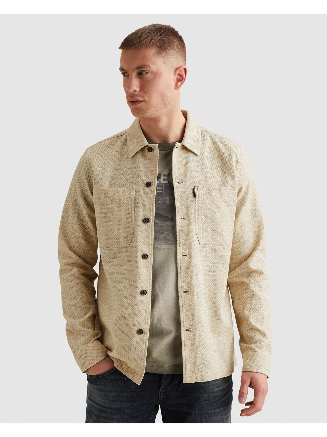 LONG SLEEVE SHIRT Dobby Structure, Bone White 7013 Bild 3