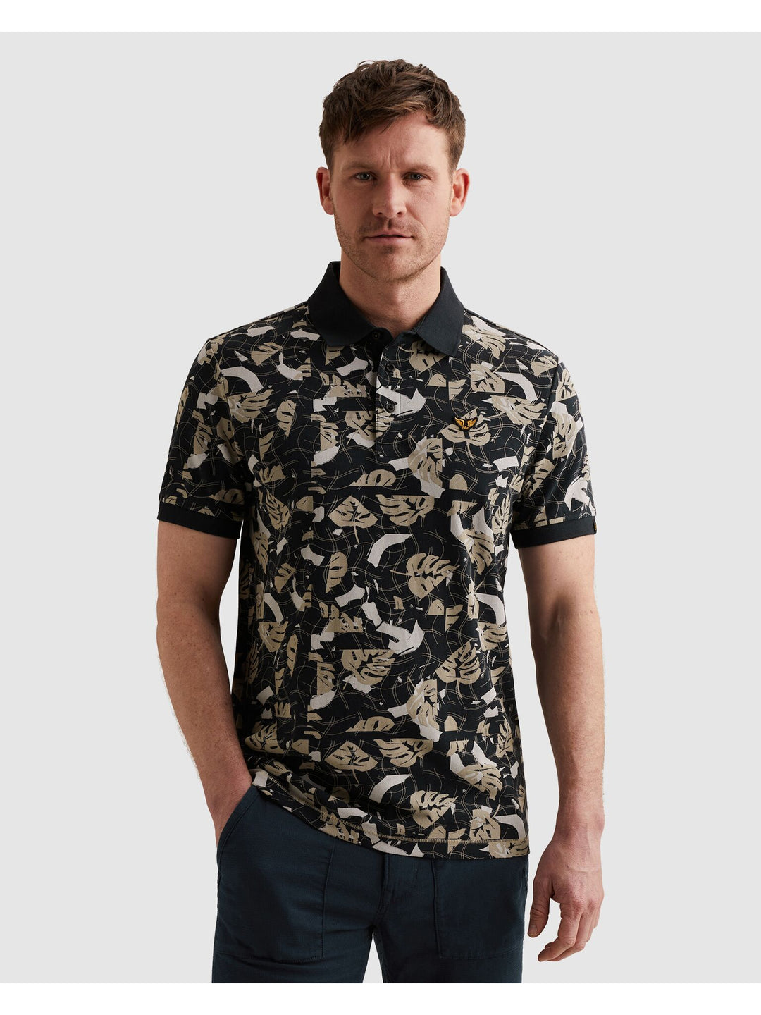 Short sleeve polo printed fine piq, Carbon 5282 Bild 3