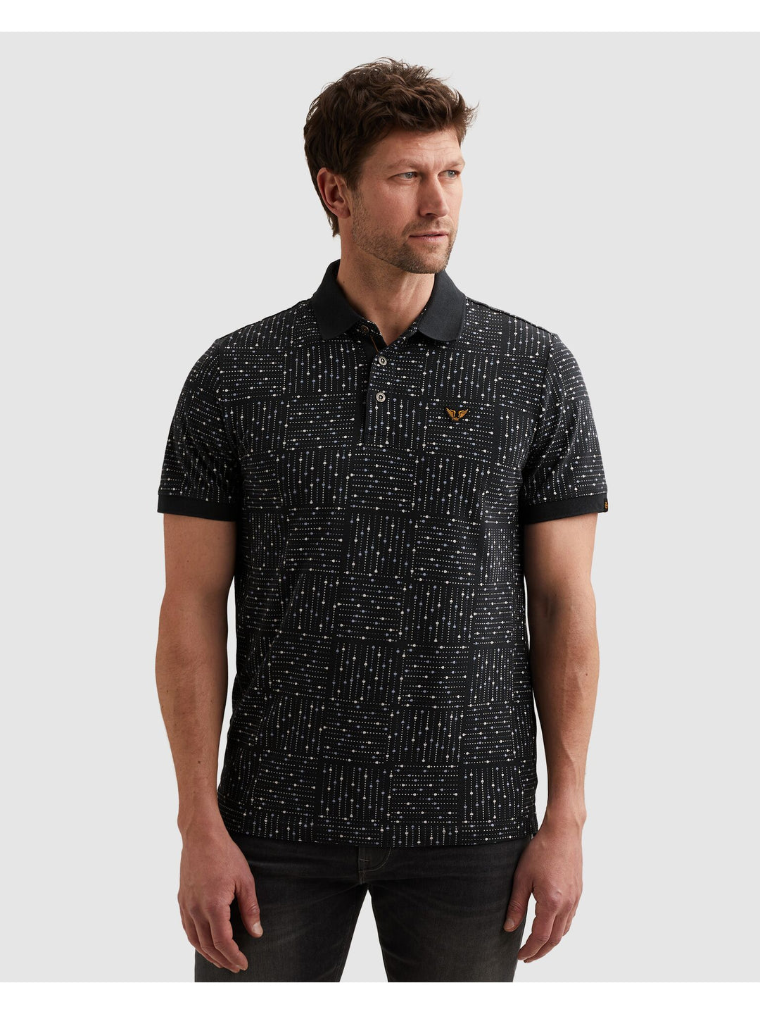 Short sleeve polo printed fine piq, Carbon 5282 Bild 3