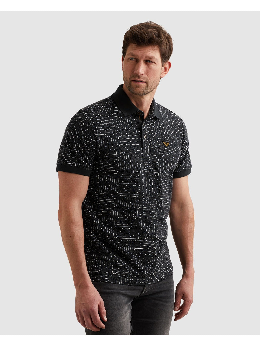 Short sleeve polo printed fine piq, Carbon 5282 Bild 4
