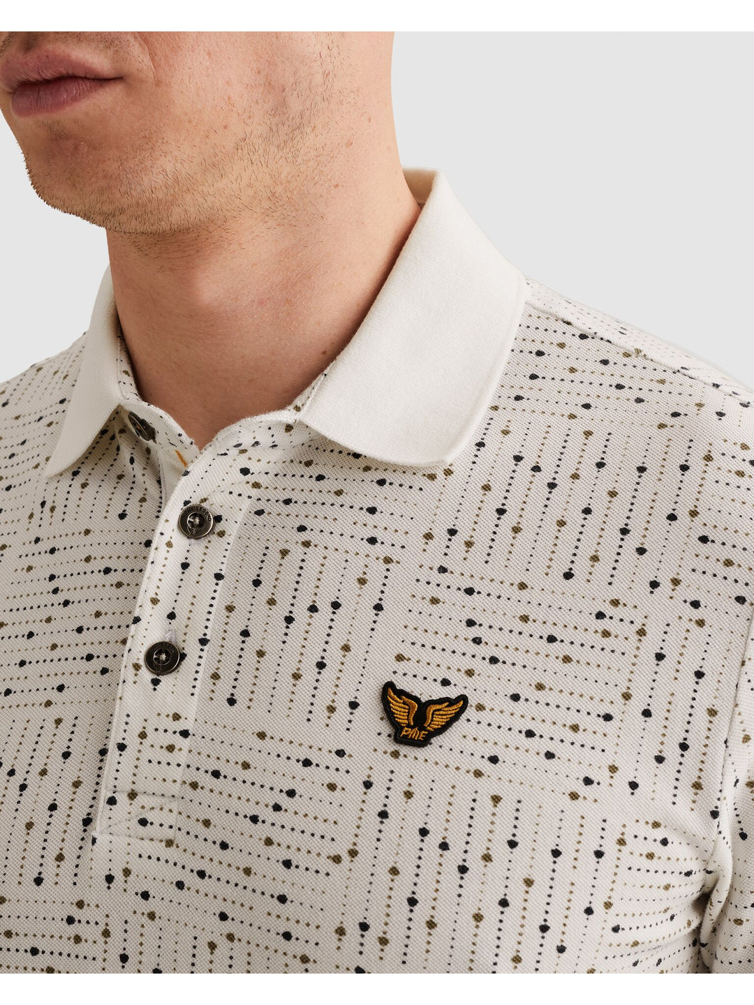 Short sleeve polo printed fine piq, Egret 7001 Bild 5