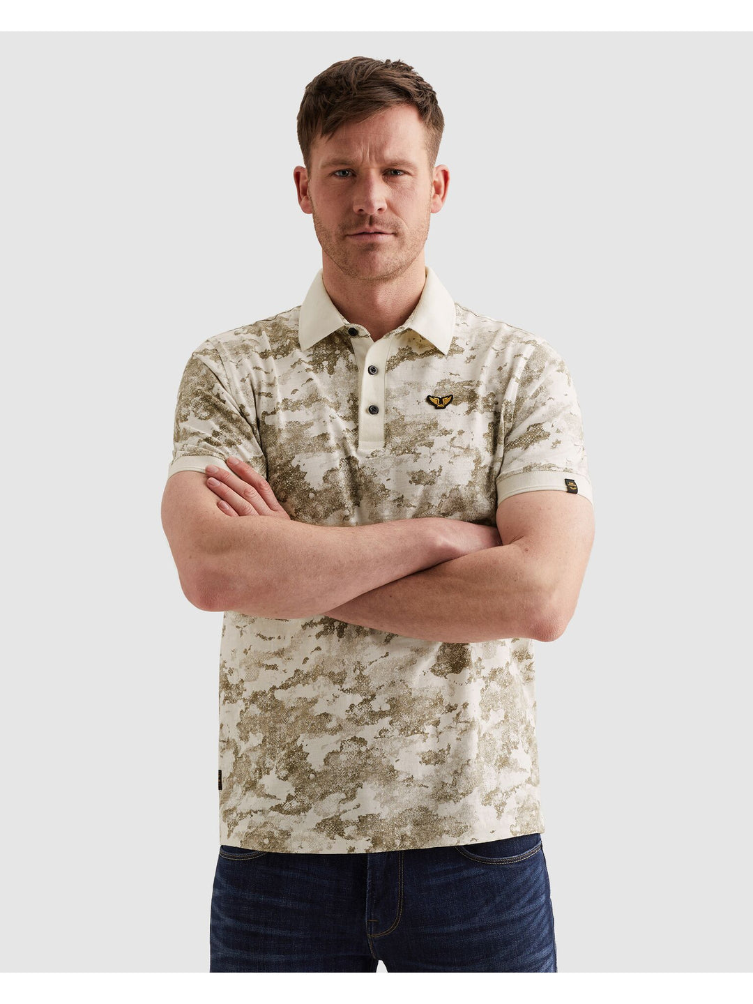 Short sleeve polo printed slub jer, Egret 7001 Bild 3