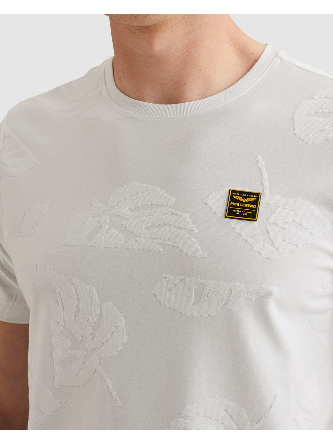 Short sleeve r-neck jacquard jerse, Egret 7001 Bild 5