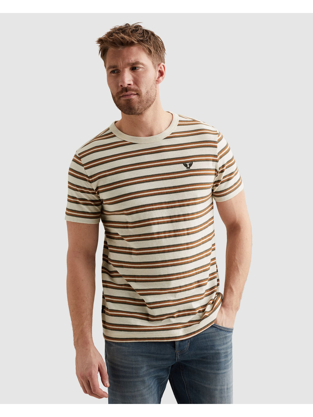 Short sleeve r-neck stripe mel jer, Bone White 7013 Bild 3