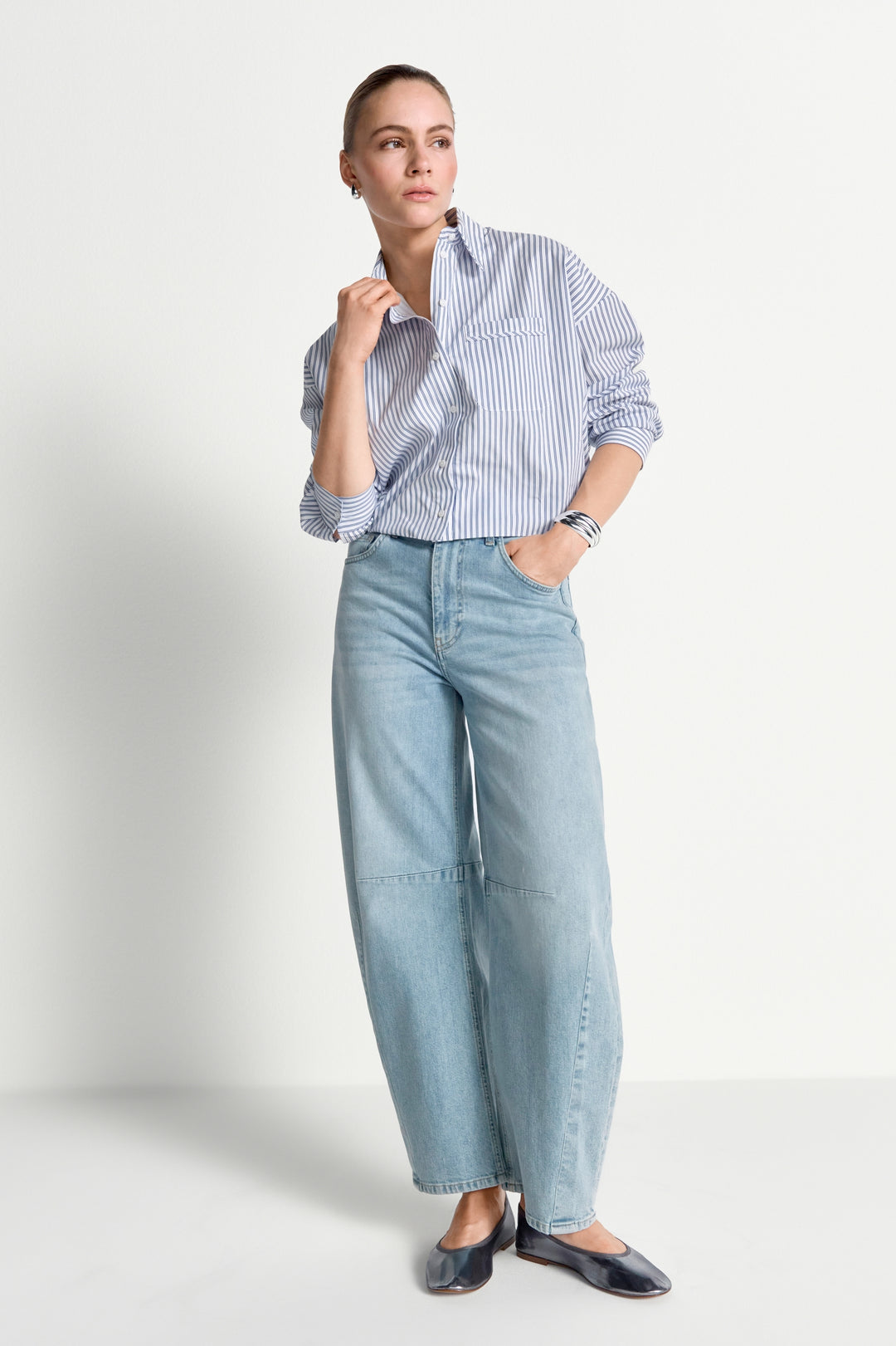 Cotton Striped Balloon Blouse, skyway blue 718 Bild 2