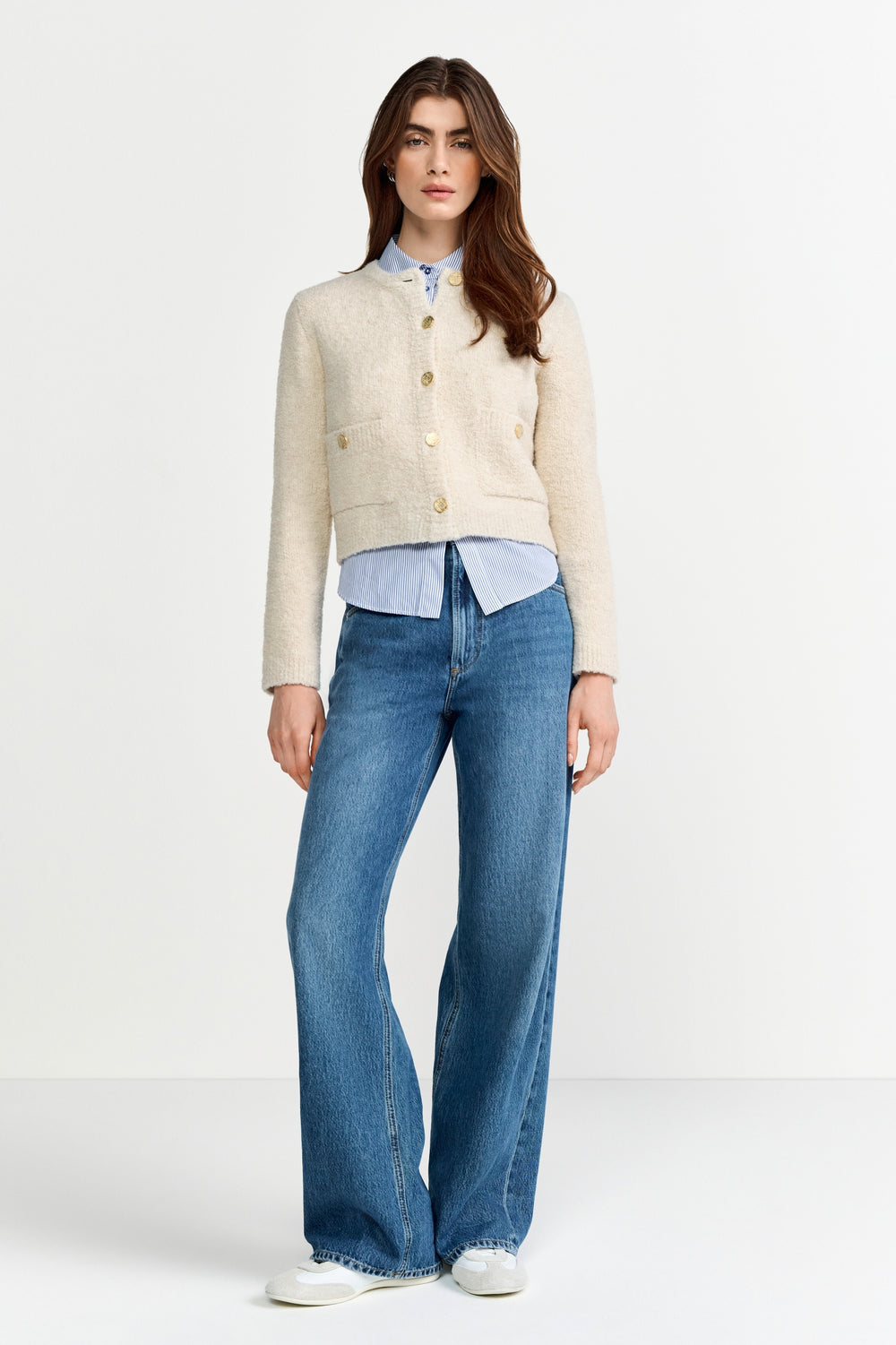 Crew-Neck Cardigan Bouclé, caffee latte 223 Bild 2