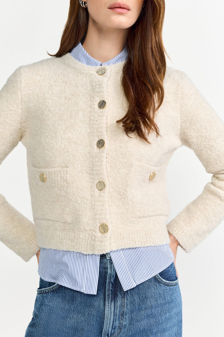 Crew-Neck Cardigan Bouclé, caffee latte 223 Bild 5