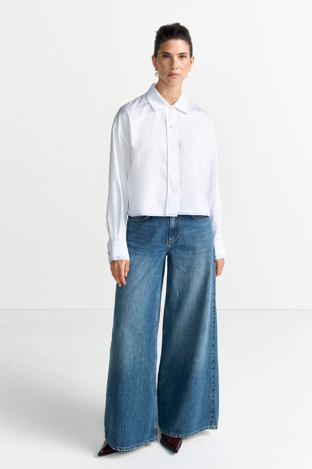 Cropped Cotton Blouse with Contrast, white 100 Bild 2