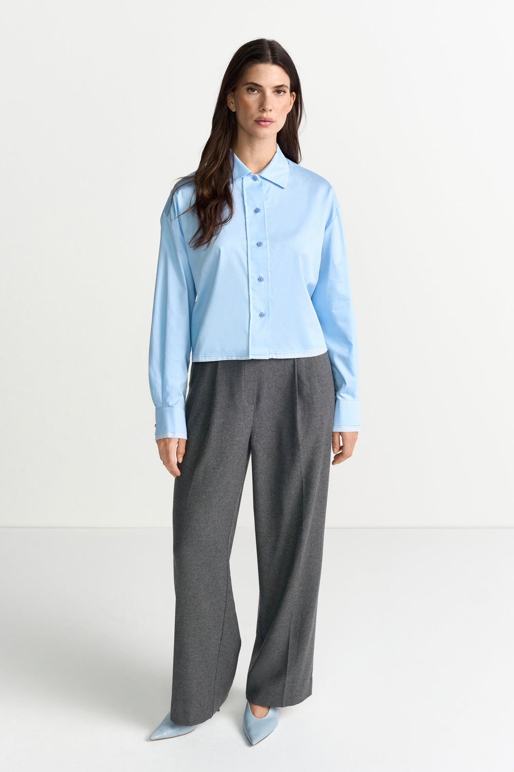 Cropped Cotton Blouse with Contrast, skyway blue 718 Bild 2