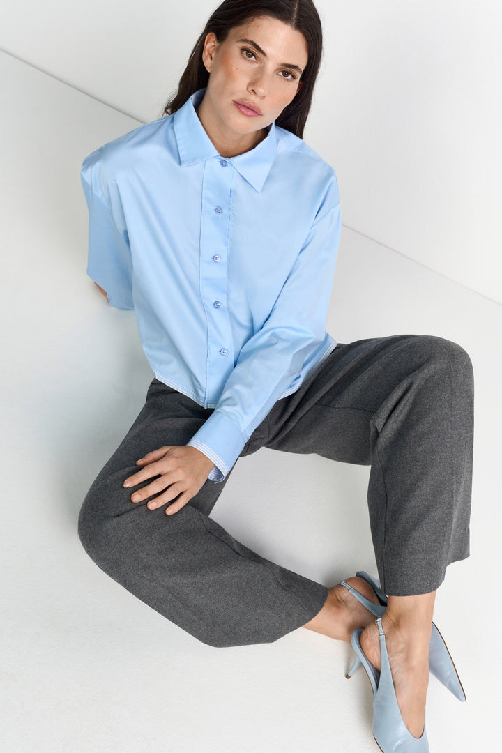 Cropped Cotton Blouse with Contrast, skyway blue 718 Bild 6