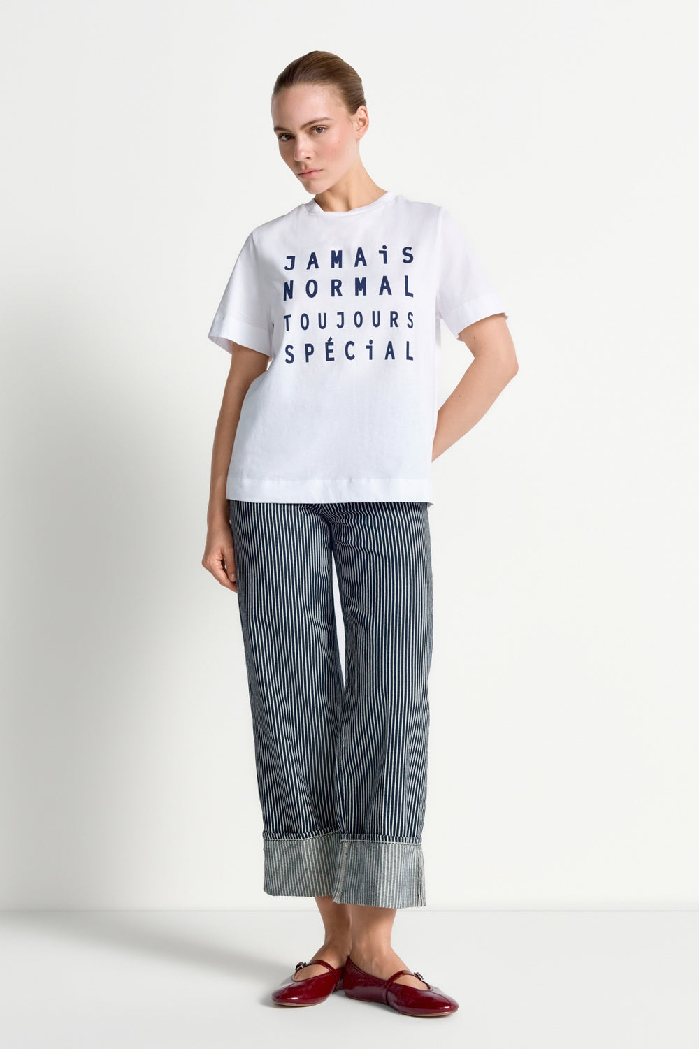 Easy Fit T-Shirt Wording Print, white 100 Bild 2