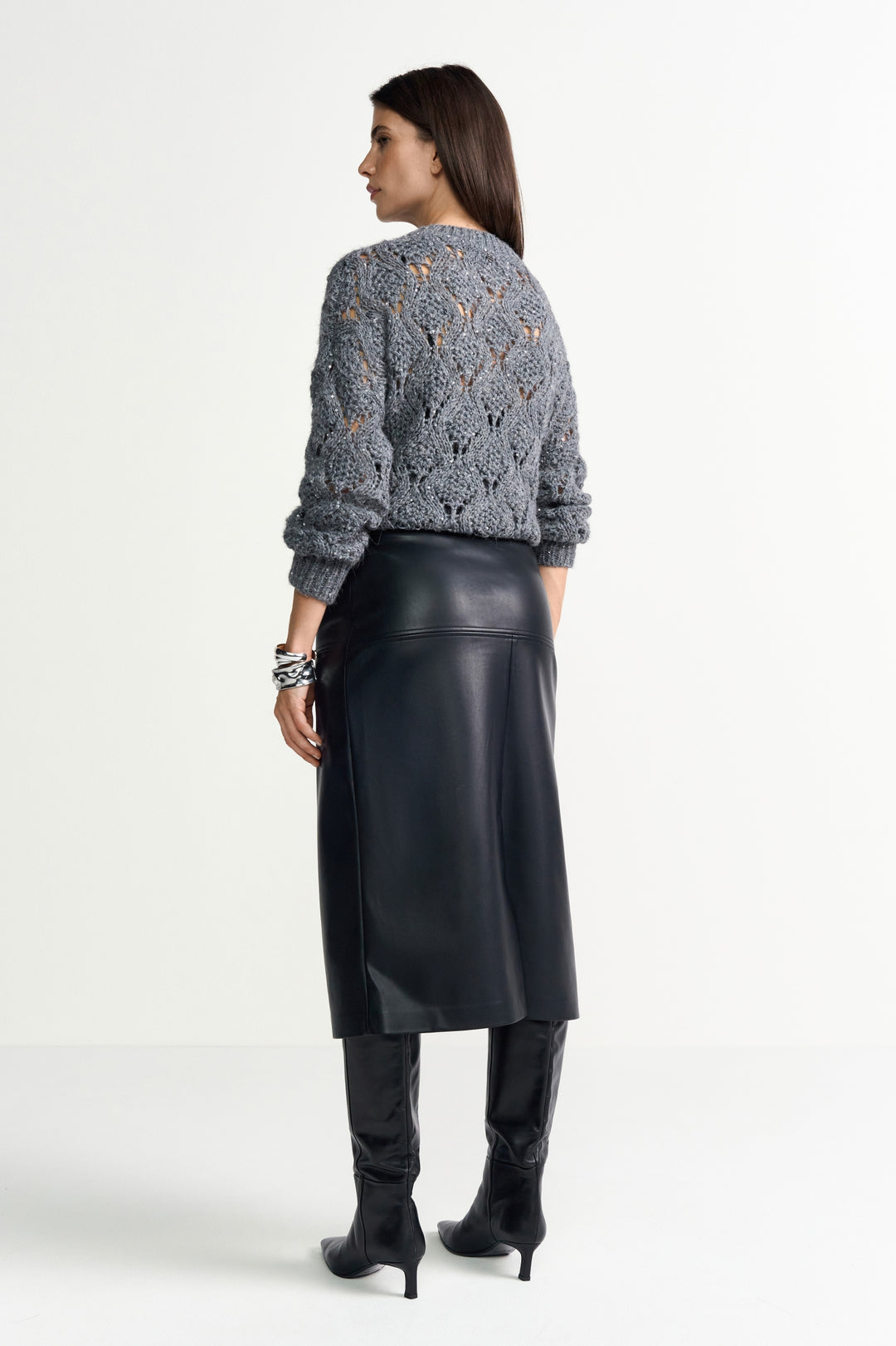 Fake Leather Midi Skirt, black 890 Bild 4