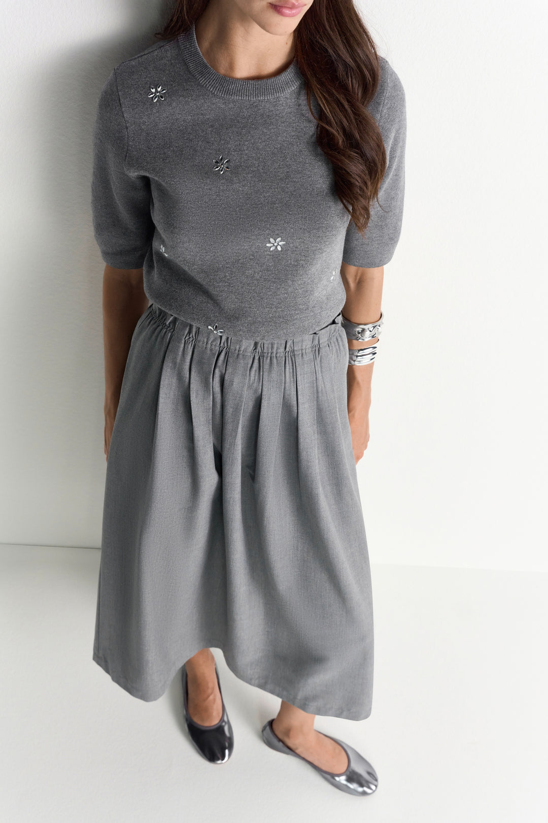 Flanel Midi Skirt, grey melangé 845 Bild 3