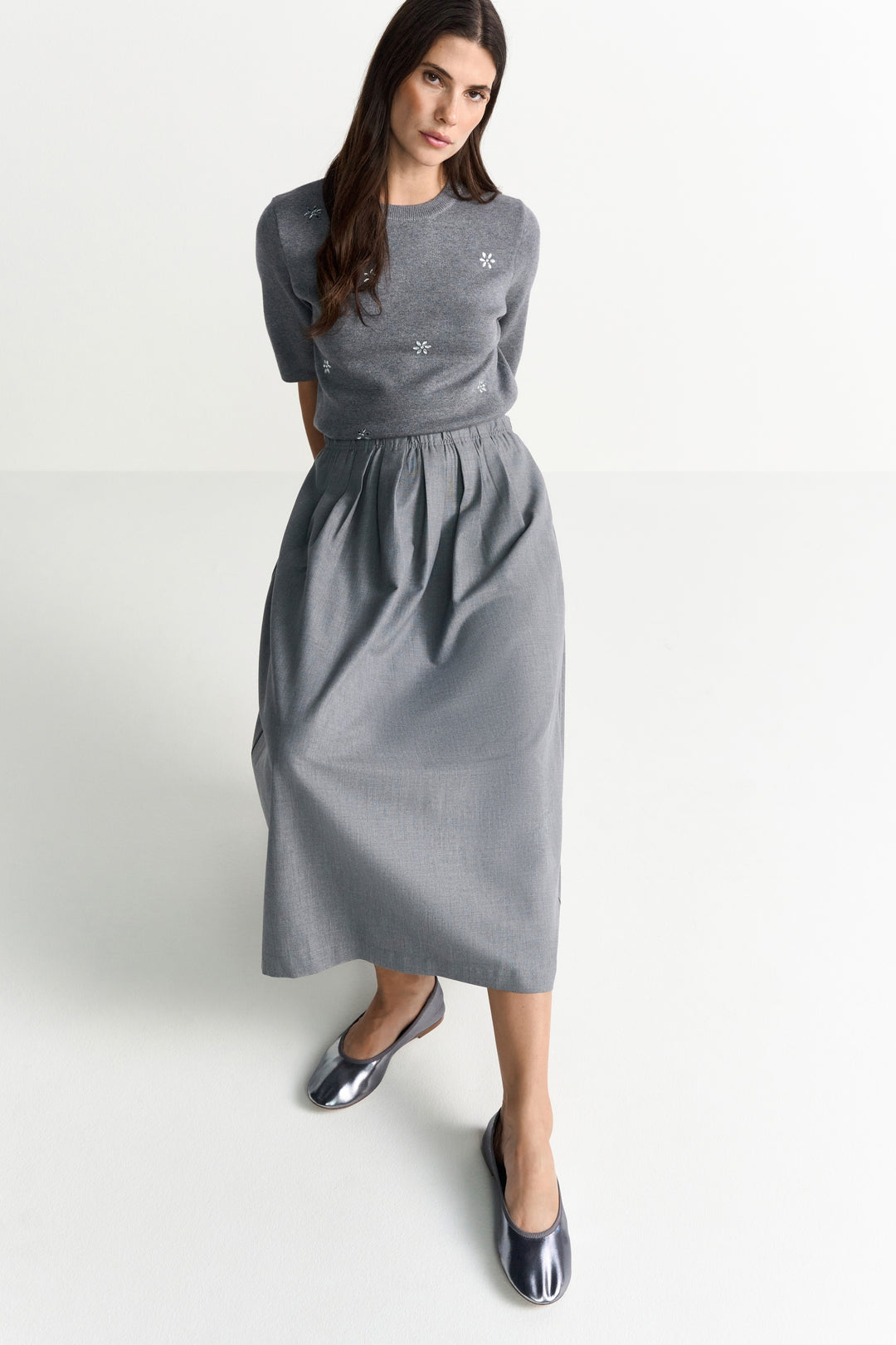 Flanel Midi Skirt, grey melangé 845 Bild 6